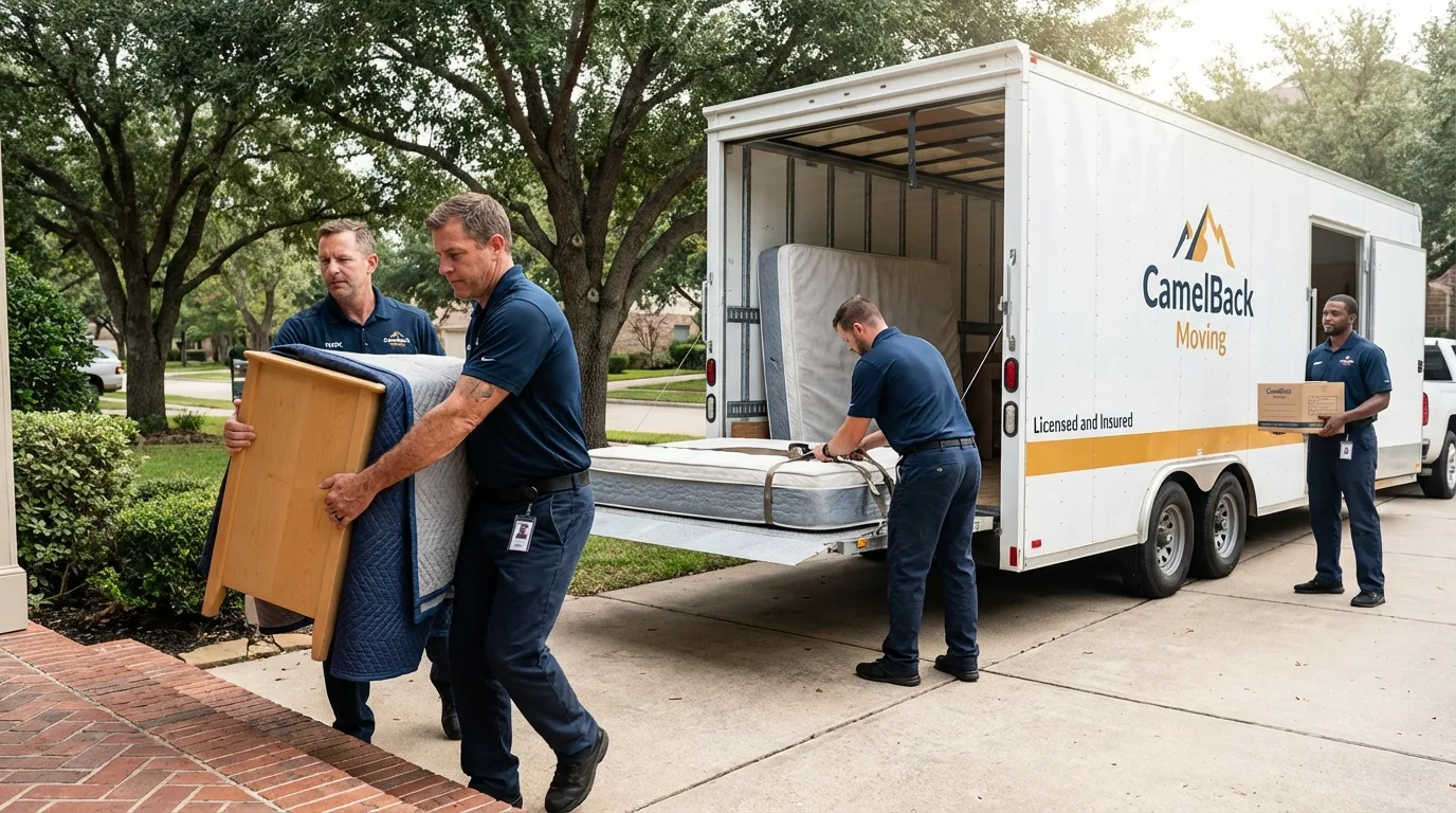 Crew loading residential truck for cross-state move from Roxboro, NC