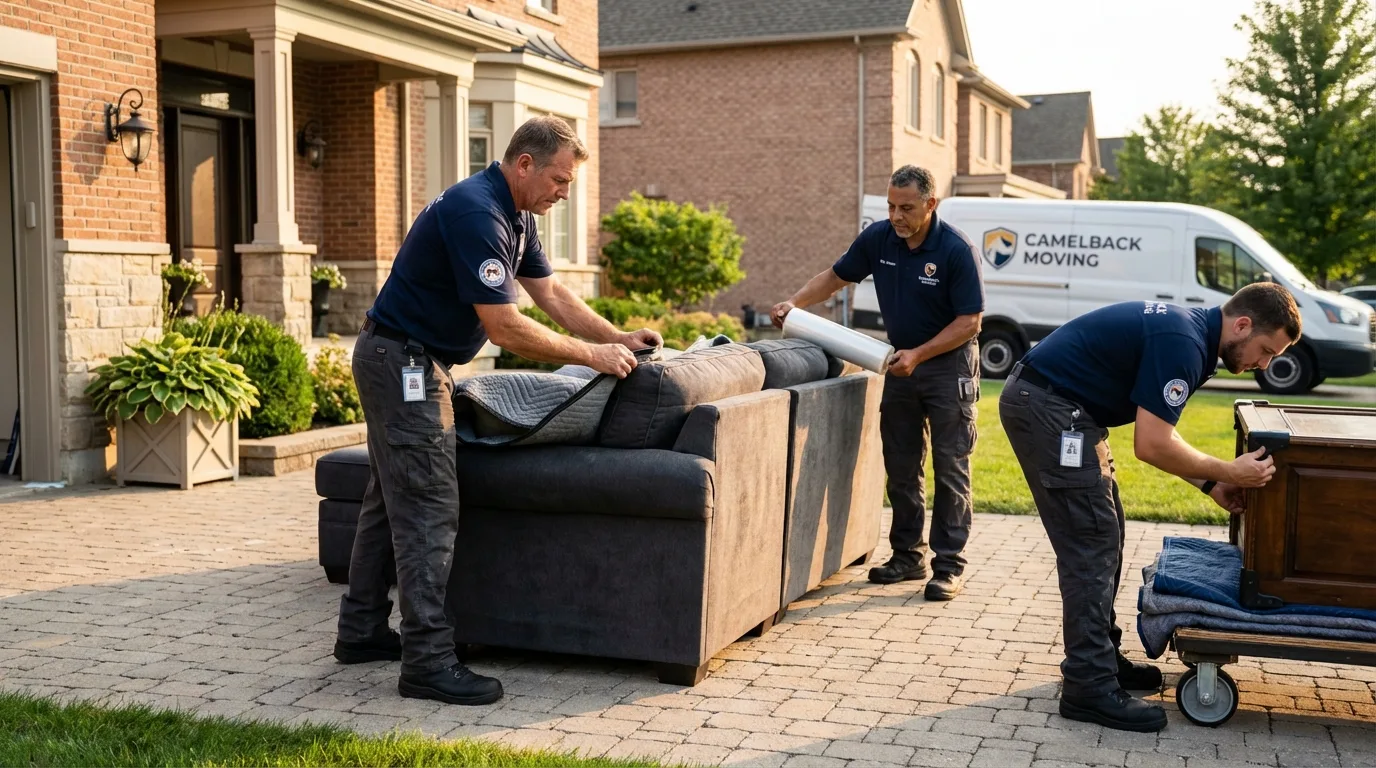 Large estate moving crew wrapping furniture in Roxboro, NC